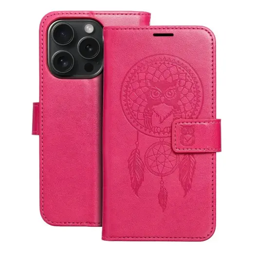 MEZZO dreamcatcher knyginio tipo telefono dėklas iPhone 15 Pro rožinis