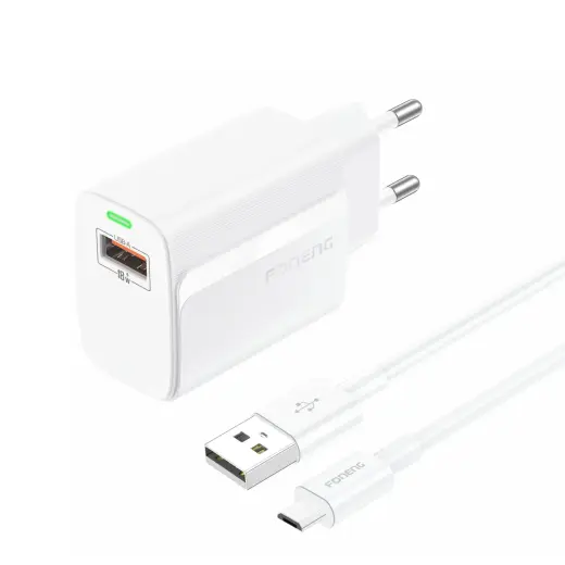 Foneng EU64 travel charger | 18W | Micro USB, USB-A | with Micro USB cable included | white