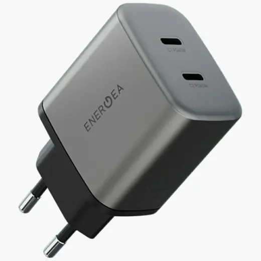 Energea Ampcharge tīkla lādētājs | 45W | GaN | 2xUSB-C PD | pelēks