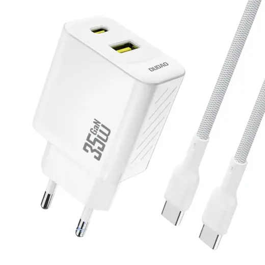Dudao A27 MaxC tīkla lādētājs | 35W | USB-C, USB-A | ar USB-C uz USB-C vadu komplektā | balts