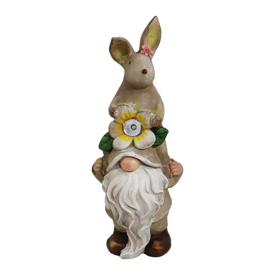 BESK Garden decor with solar light Gnome with rabbit