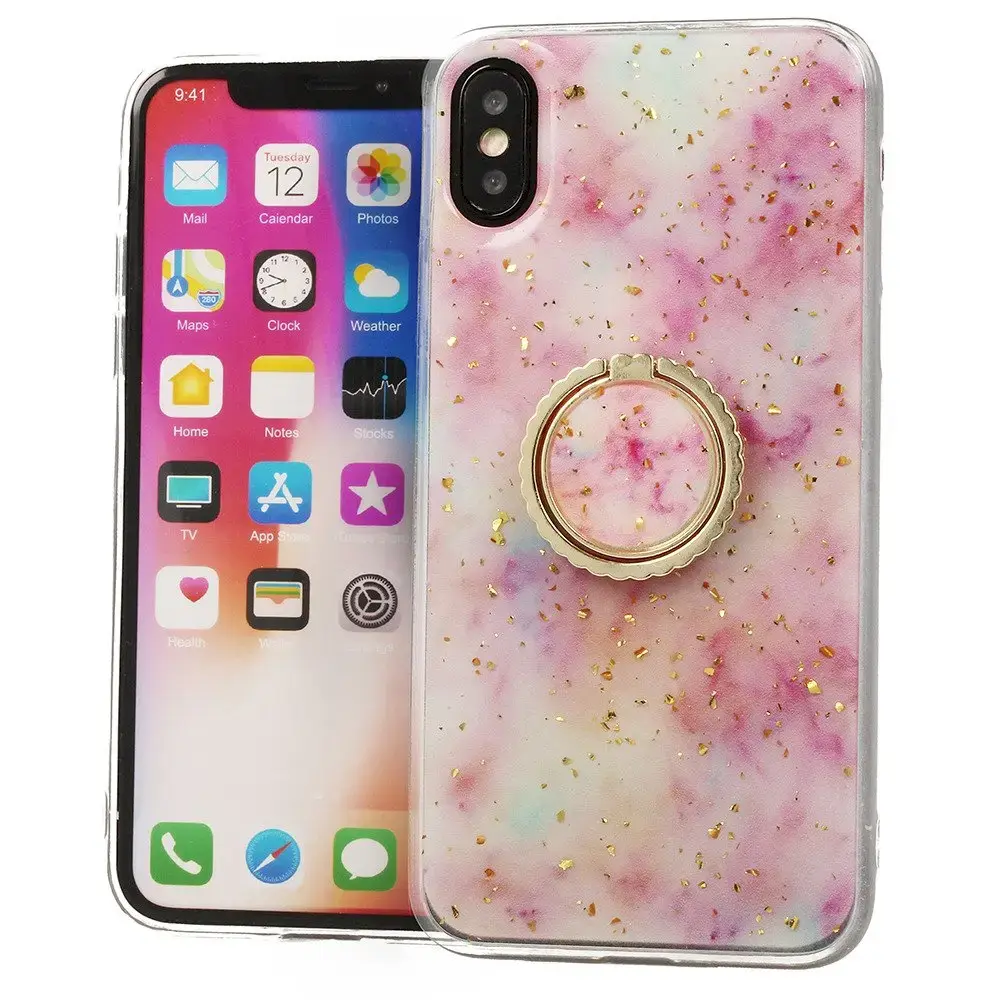 Fusion Marble Ring Back Case Silikona Aizsargapvalks Apple iPhone 12 Pro Max Rozā