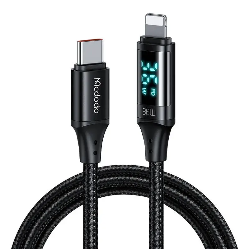 Mcdodo CA-1030 data transfer and charging cable | USB-C to Lightning | 36W | with LED display | 1.2m | black