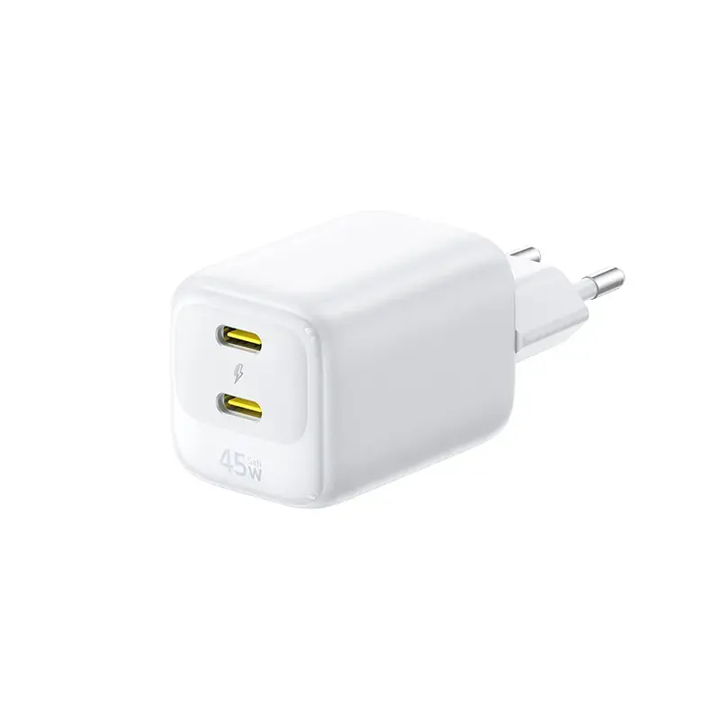 Wall Fast Charger EnerFill FE22 45W 2xUSB-C QC PD with USB-C Cable 1m, White
