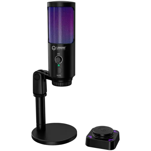 LORGAR SMP40, RGB Microphone with external mute button and metal stand, Black