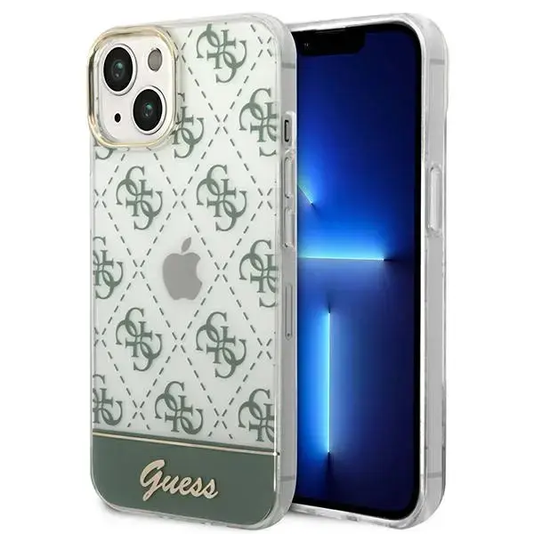 Guess 4G Stripe Script Logo Electroplated Pattern iPhone 14 Plus khaki