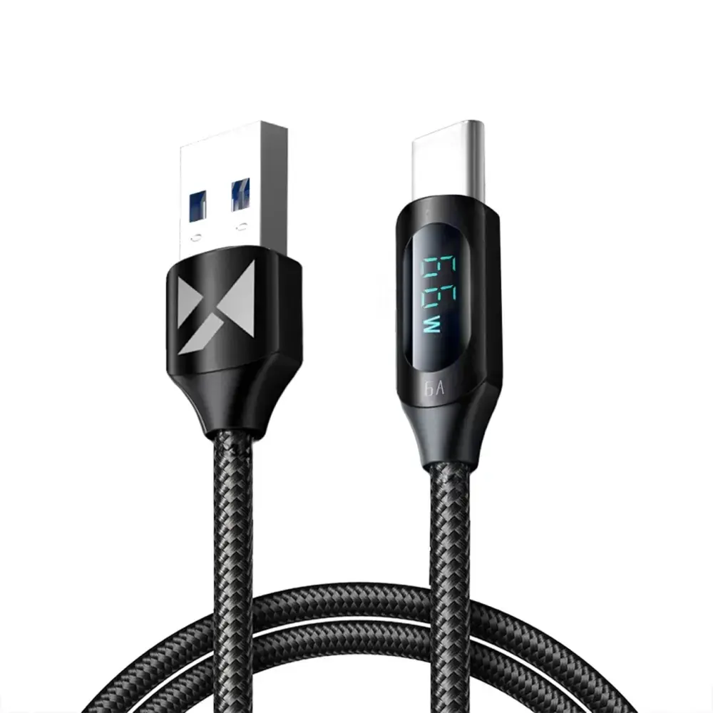 Wozinsky WUACC1 USB A - USB C Cable with Display 66W 6A 1m - Black