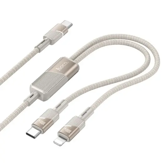 Cable 2in1 USB C to USB C + Lightning Hoco 5A 100W 1,2 m U139 gold