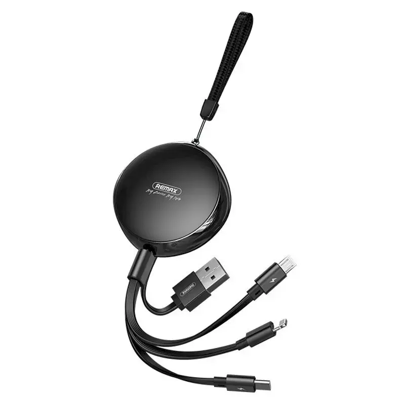 REMAX Sury flat retractable 3in1 data charging cable USB - USB Type C | Lightning | micro USB 2,1 A 1 m black (RC-185th)