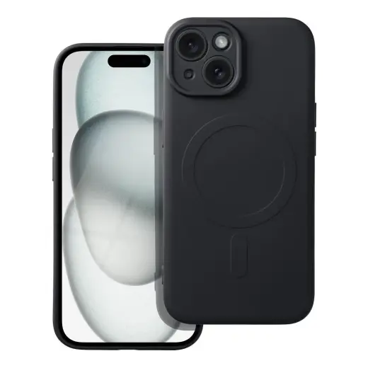 Silicone Mag Cover telefono dėklas su MagSafe palaikymu iPhone 15 juodas