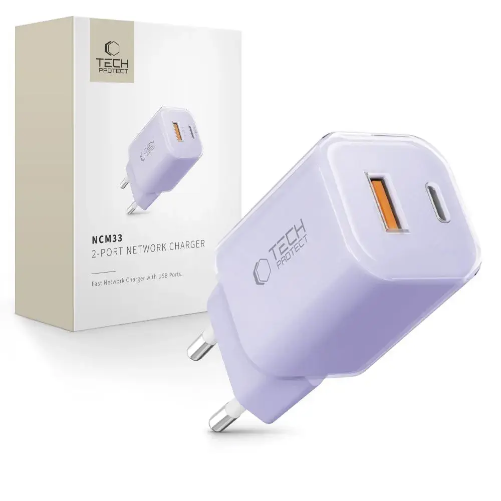 Tech-Protect NCM33 tīkla lādētājs | 33W | PD, QC, PPS | USB-C, USB-A | violets