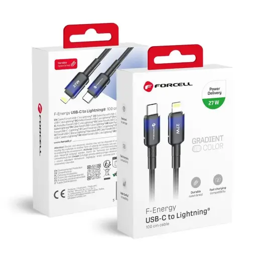 Forcell F-Energy C356 duomenų perdavimo ir įkrovimo laidas | USB-C į Lightning | PD | 27W | 1m | juodas