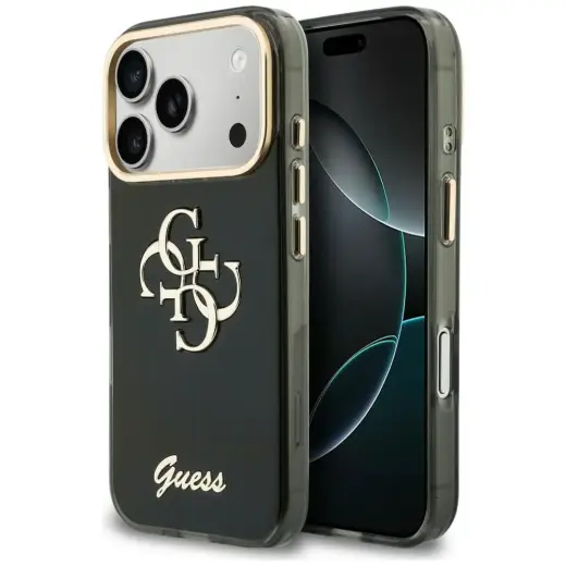 Guess IML 4G Script Metal phone case for iPhone 18 Pro | iPhone 17 Pro black