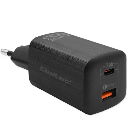 Qoltec GaN ULTRA travel charger | 65W | PD, QC, GaN | USB-C, USB-A
