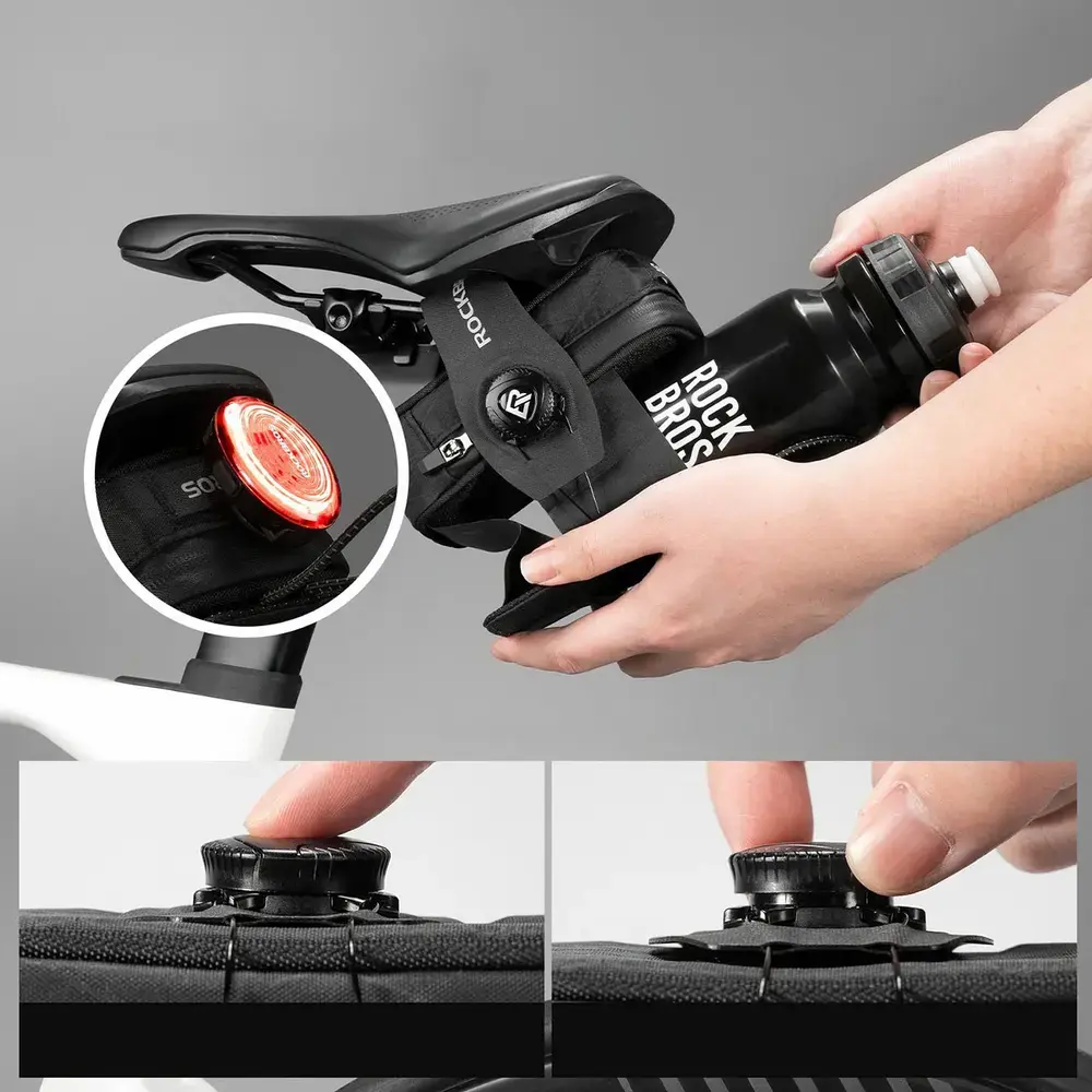 Torba rowerowa Rockbros P010 podsiodłowa 0,2 l z uchwytem na bidon 0,6 l - czarna