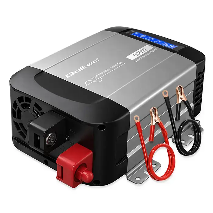 Qoltec Pure Sine Wave Inverter | 12V to 230V | 300/600W | LCD | USB | USC-C | Compatible with LiFePO4 GEL AGM