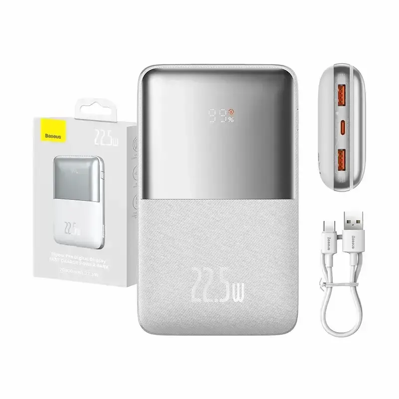 Ārējais akumulators Baseus Bipow Pro 20000mAh, 2xUSB, Tips C, 22.5W (balts)
