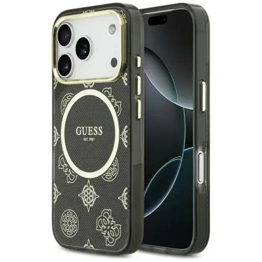 Guess IML Peony Dot telefoni ümbris MagSafe toega iPhone 17 Pro must