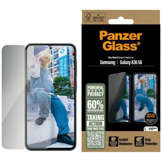 PanzerGlass Ultra-Wide Fit tempered glass for phone Samsung Galaxy A36 5G (privacy effect)