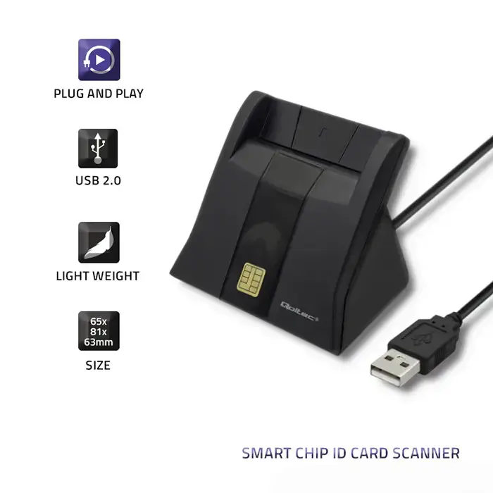 Qoltec Smart ID chip card reader SCR-0643|USB 2.0 + USB-C Adapter
