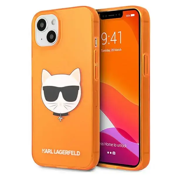 KLHCP13SCHTRO Karl Lagerfeld TPU Choupette Head Case for iPhone 13 mini Fluo Orange