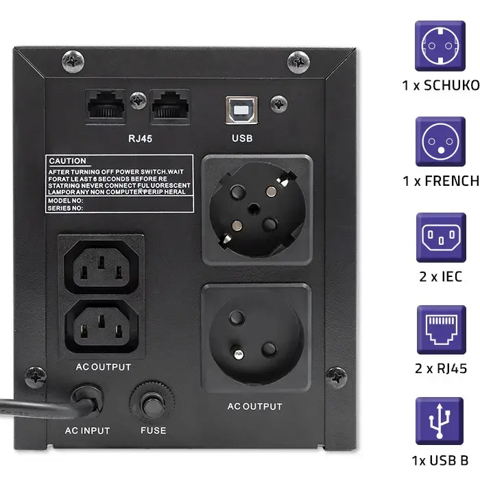 Qoltec Uninterruptible Power Supply UPS Line Interactive | Monolith | 2000VA | 1200W | USB | RJ45
