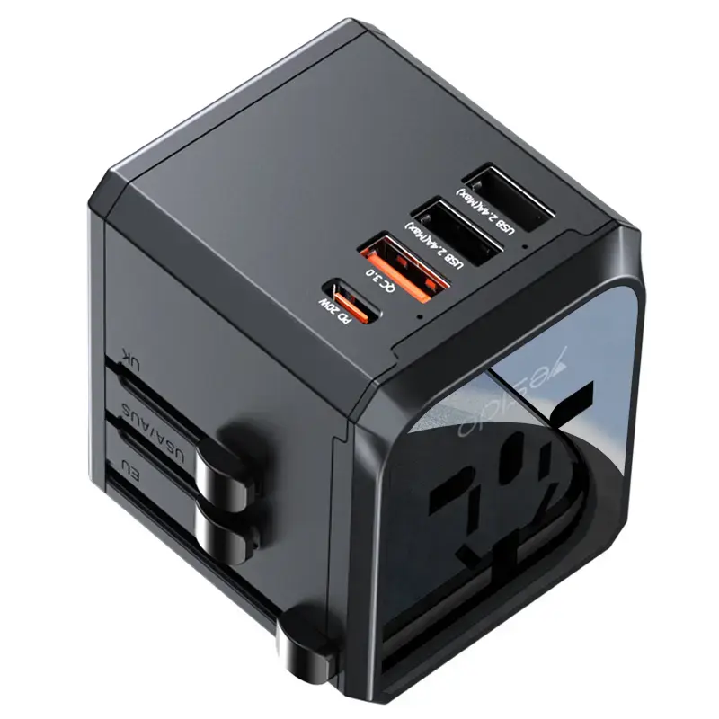YESIDO MC24UNIOVERSAL ADAPTER UK/EU/US/AUX MAX 8A (3xUSB + USB-C) BLACK