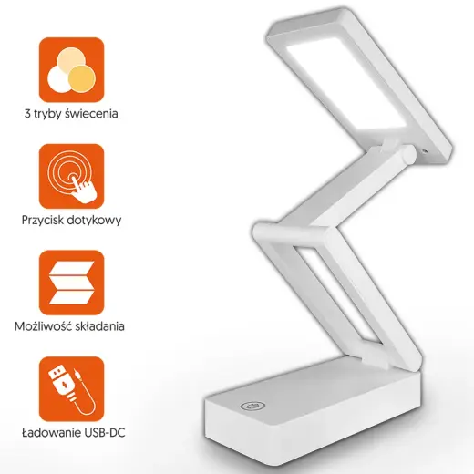 Collapsable LED desk Lamp 10W, 3000/4500/6000K, touch control, 1200mAh, white, LTC