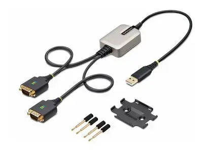 StarTech.com 2ft (60cm) 2-Port USB to Serial Adapter Cable, Interchangeable DB9 Screws|Nuts, COM Retention, USB-A to DB9 RS232, FTDI, Level-4 ESD Protection, Windows|macOS|ChromeOS|Linux - Rugged TPE Construction (2P1FFC-USB-SERIAL) - USB | serial cable -