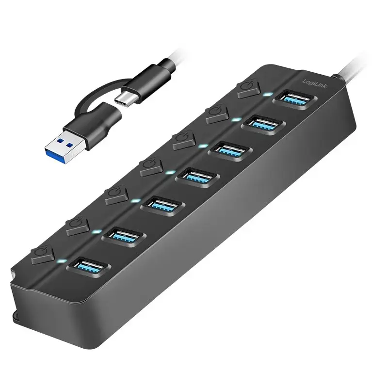 USB3.2 Gen1 hub, 7 port on|off switch black