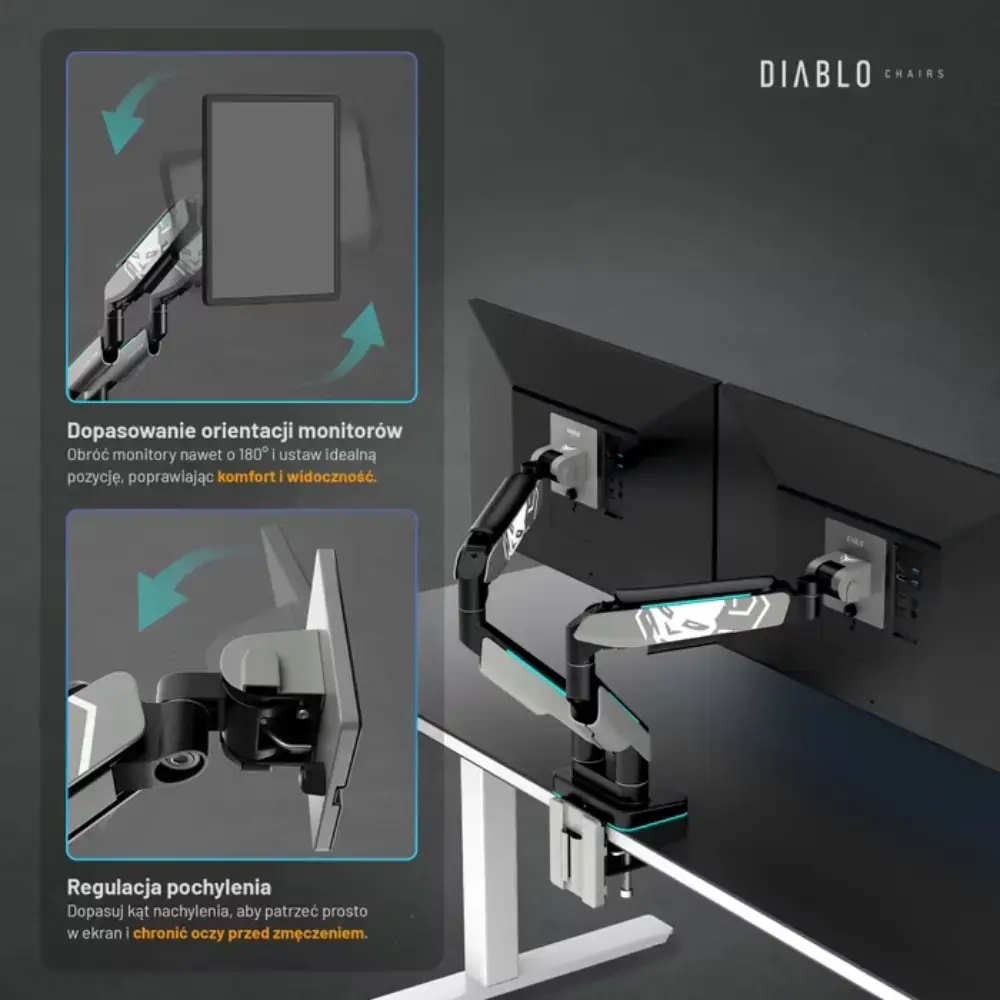 Diablo RGB X-Arm Dual 35" Dual Monitor Mount grey and black