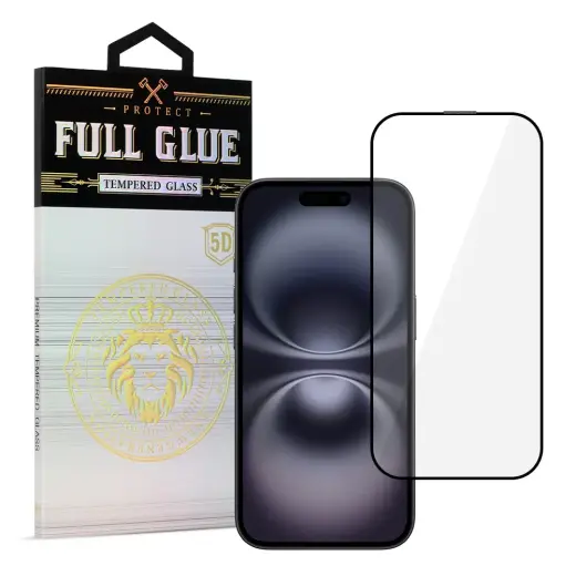Tempered Glass HARD Full Glue 5D for IPHONE 16 PLUS BLACK