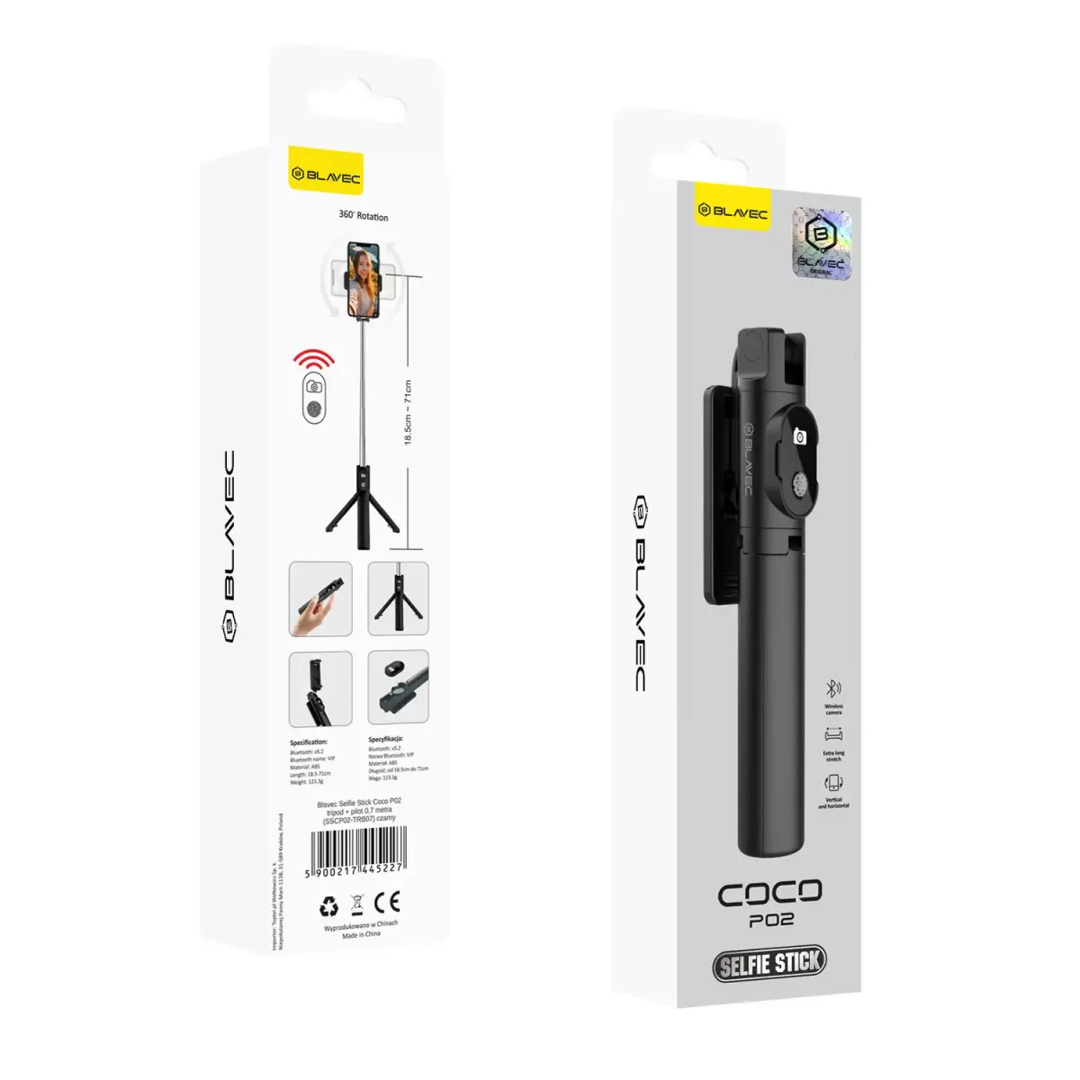Blavec Selfie Stick Coco P02 tripod + remote control 0,7 metres (SSCP02-TRB07) black