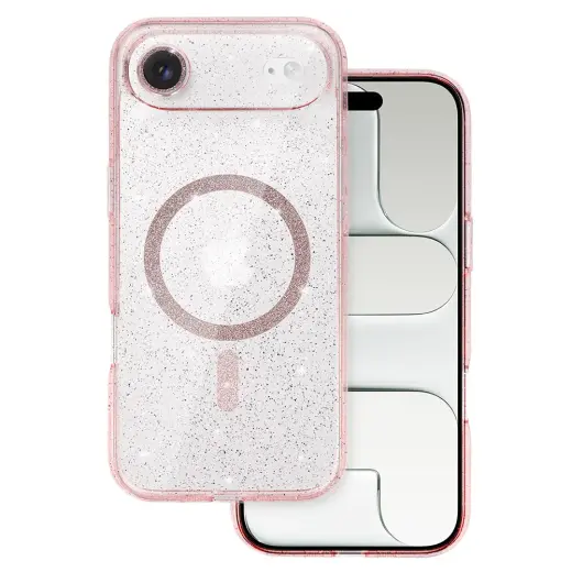 Glitter чехол с поддержкой MagSafe для телефона iPhone 17 Air розовый прозрачный