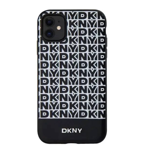 DKNY PU Leather Repeat Pattern Bottom Stripe MagSafe Case for iPhone 11 Black (Damaged Package)