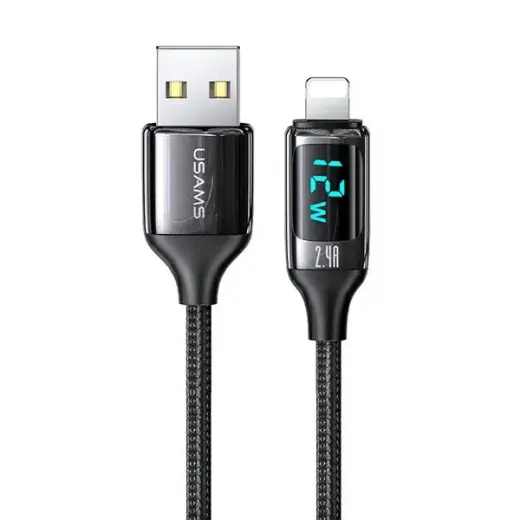 USAMS U78 SJ543USB01 провод для передачи данных и зарядки | USB-A на Lightning | 12W | с LED дисплеем | 1.2m | черный