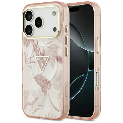 Guess Jungle Tonal Triangle MagSafe Case for iPhone 17 Pro Max Pink