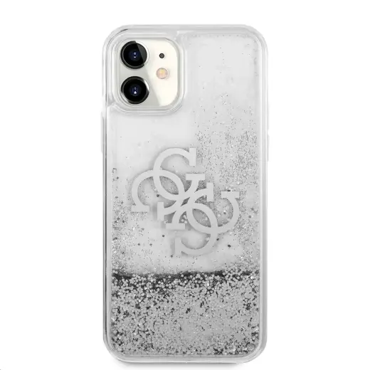 GUHCN61LG4GSI Guess TPU Big 4G Liquid Glitter Silver Case for iPhone 11 Transparent