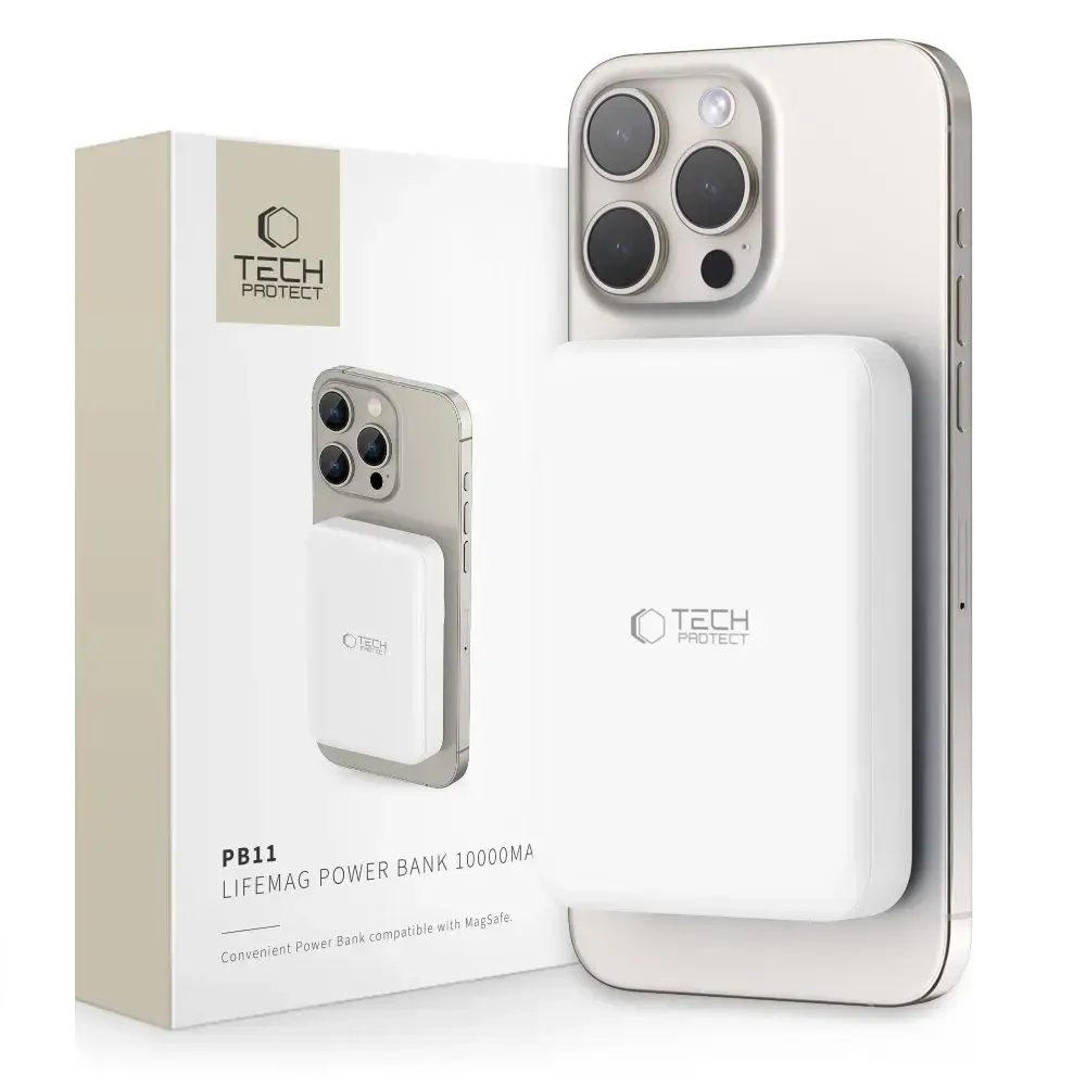 Tech-Protect LifeMag PB11 ārējais akumulators (powerbank) | 10000 mAh | 18W | USB-C, MagSafe | balts