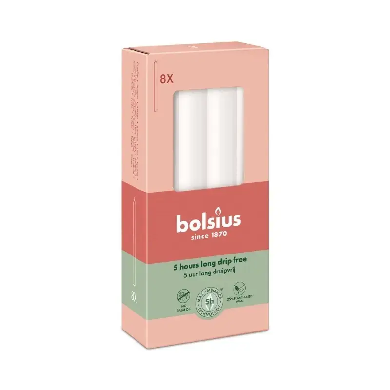 Galda sveces 8gab.kastē 170/20mm baltas