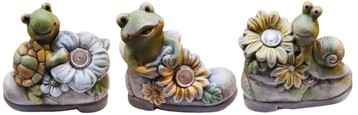 Garden decor Boot with animal, with solar light, 3 types