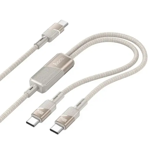 Hoco U139 2-in-1 data transfer and charging cable | USB-C to USB-C, USB-C | PD, QC 3.0 | 100W | 1.2m | gold