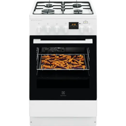 Electrolux gāzes plīts ar elektrisko cepeškrāsni, balta