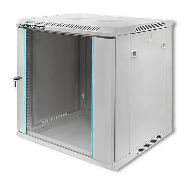 Qoltec RACK Cabinet 19" | 12U | 600 x 635 x 450 | Tempered doors | Hanging | Steel case | Lock | Grey