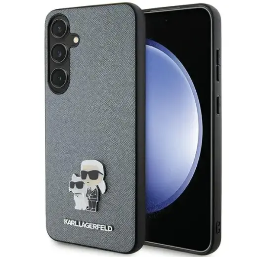 Karl Lagerfeld KLHCS24MPSAKCMPG S24+ S926 hardcase szary|grey Saffiano Karl & Choupette Metal Pin