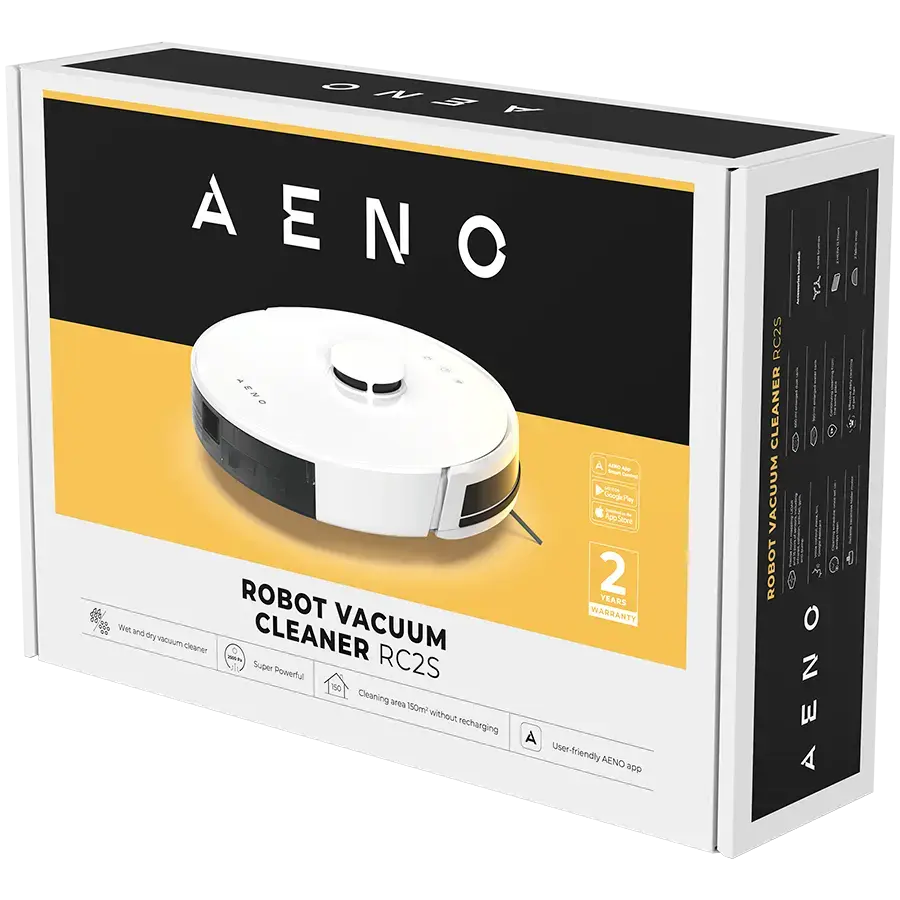 AENO Robot Vacuum Cleaner RC2S: wet & dry cleaning, smart control AENO App, powerful Japanese Nidec motor, turbo mode