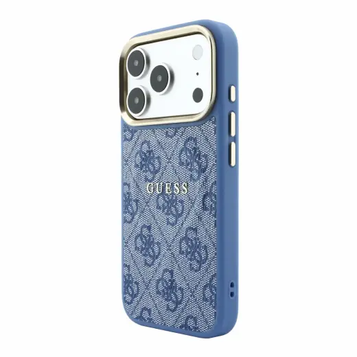Guess PU Leather 4G Gold Frame Embossed MagSafe Case for iPhone 18 Pro Max Blue