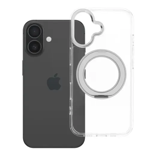 Frame Circle Stand phone case with stand and MagSafe support for iPhone 16 transparent