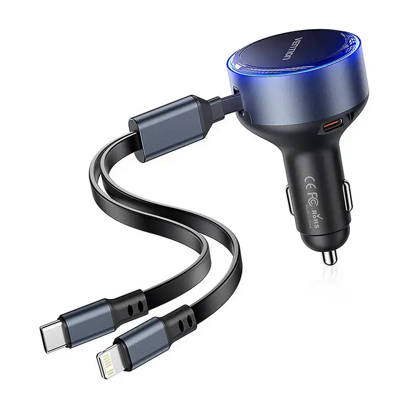 Vention FFOB0 automašīnas lādētājs | 60W | USB-C, Lightning | ar USB-C, Lightning vadu komplektā