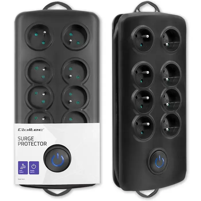 Qoltec Surge protector | 8 sockets | 2.5m | Black